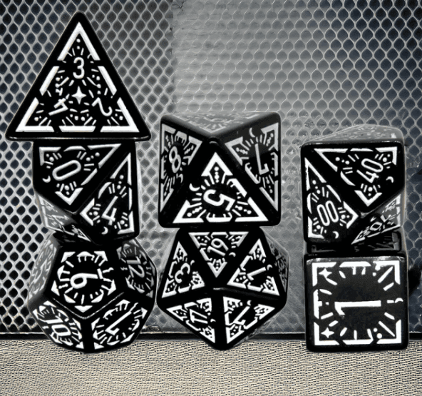 Arcane White Glyph Polyhedral Dice Set | 7-Dice Black & White - 