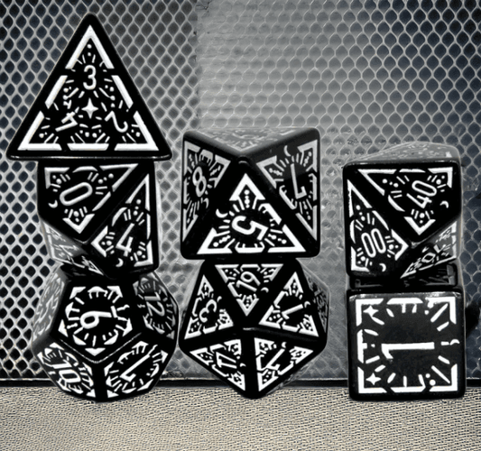 Arcane White Glyph Polyhedral Dice Set | 7-Dice Black & White - 