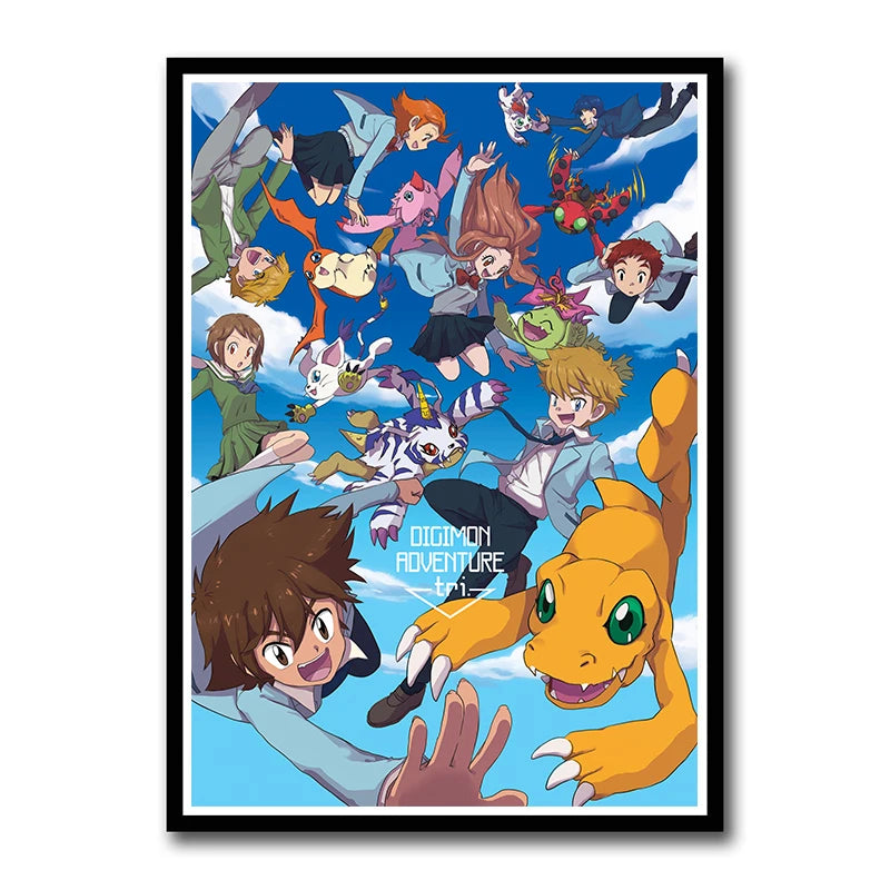 Digimon Adventure Poster TV Anime Retro aesthetic Agumon Piyomon Painting Wall Art Home Decoration Kawaii Room Decor  art Brand