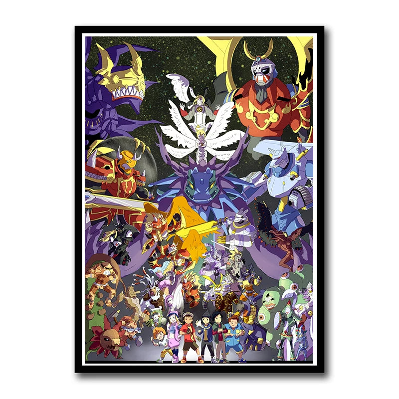 Digimon Adventure Poster TV Anime Retro aesthetic Agumon Piyomon Painting Wall Art Home Decoration Kawaii Room Decor  art Brand