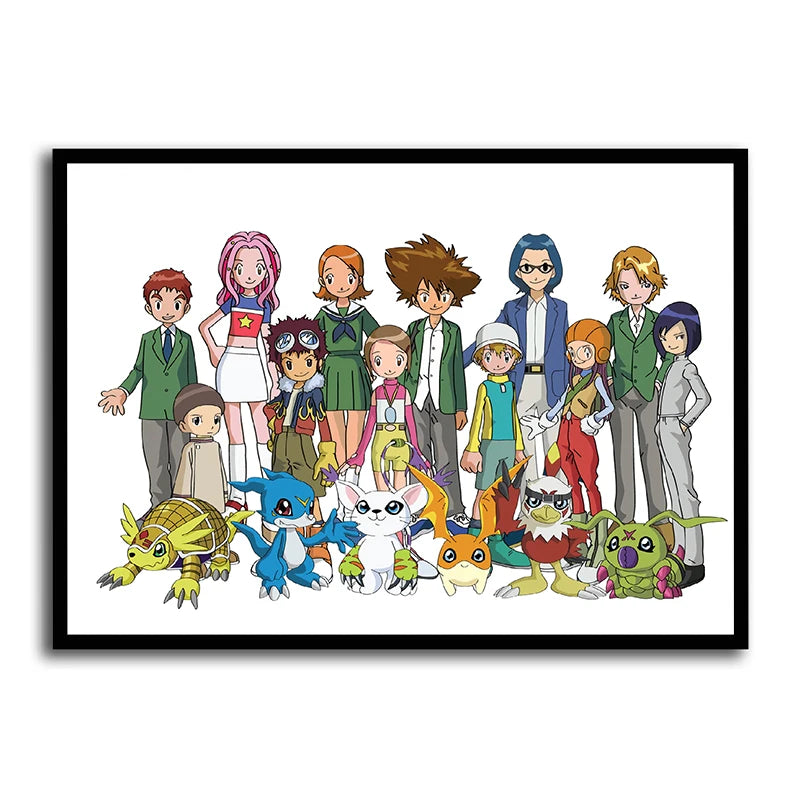 Digimon Adventure Poster TV Anime Retro aesthetic Agumon Piyomon Painting Wall Art Home Decoration Kawaii Room Decor  art Brand