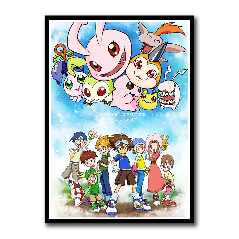 Digimon Adventure Poster TV Anime Retro aesthetic Agumon Piyomon Painting Wall Art Home Decoration Kawaii Room Decor  art Brand