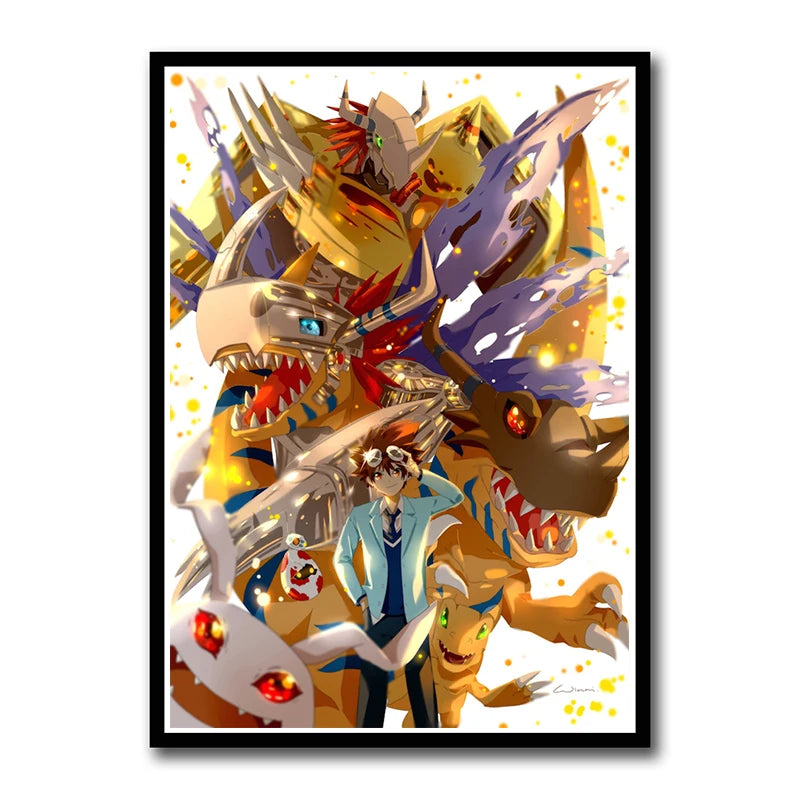 Digimon Adventure Poster TV Anime Retro aesthetic Agumon Piyomon Painting Wall Art Home Decoration Kawaii Room Decor  art Brand