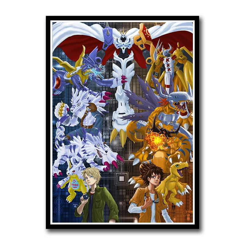 Digimon Adventure Poster TV Anime Retro aesthetic Agumon Piyomon Painting Wall Art Home Decoration Kawaii Room Decor  art Brand