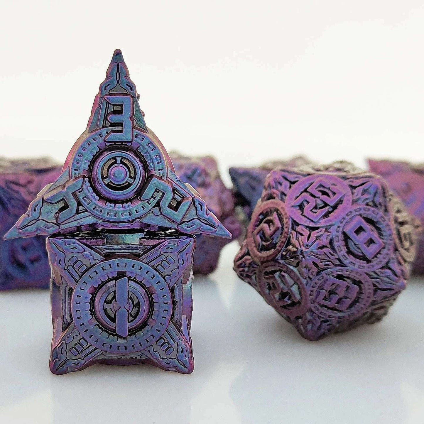 Disc Element Solid Metal DND Dice Set Gradient Purple Blue