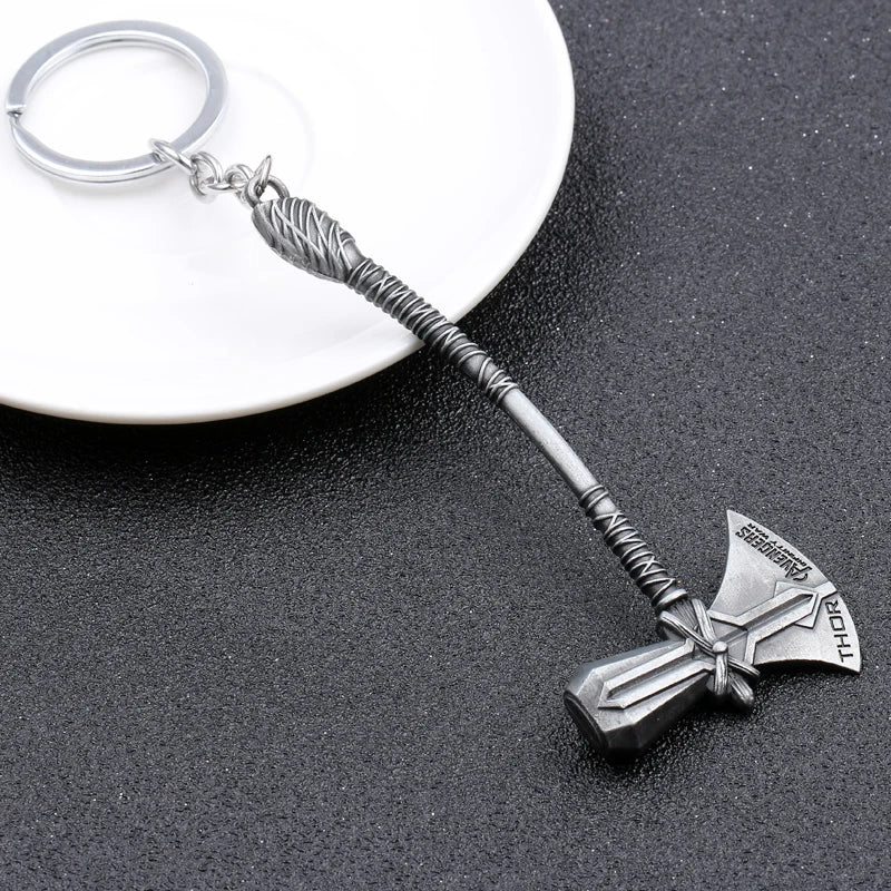 Disney Marvel Avengers 4 Infinity War Weapons Stormbreaker Keychains Thor Hammer Axe Key Ring Pendant Metal Trinkets Fans Gift