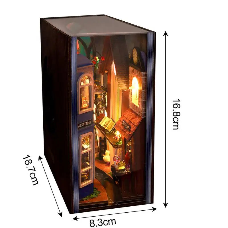 DIY Book Nook Kit For Adults 3D Puzzle Bookend Bookshelf Insert Decor Decorative Bookend With LED Light DIY Bookend Building Set