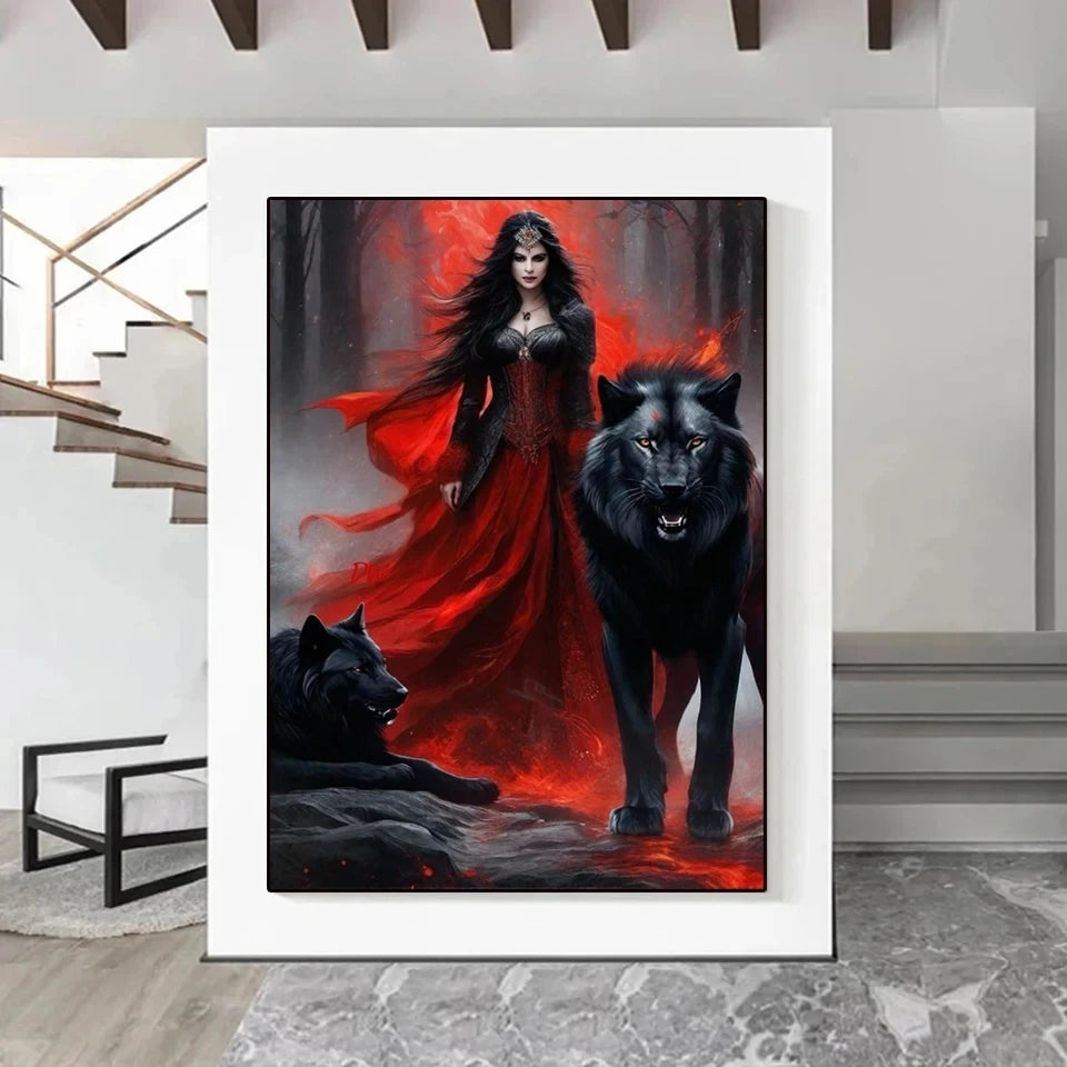 DIY Diamond Painting New 2024 Cross Stitch kit Gothic Woman Fierce Wolf Panther Mosaic Embroidery Living Room Bar Wall Art Decor