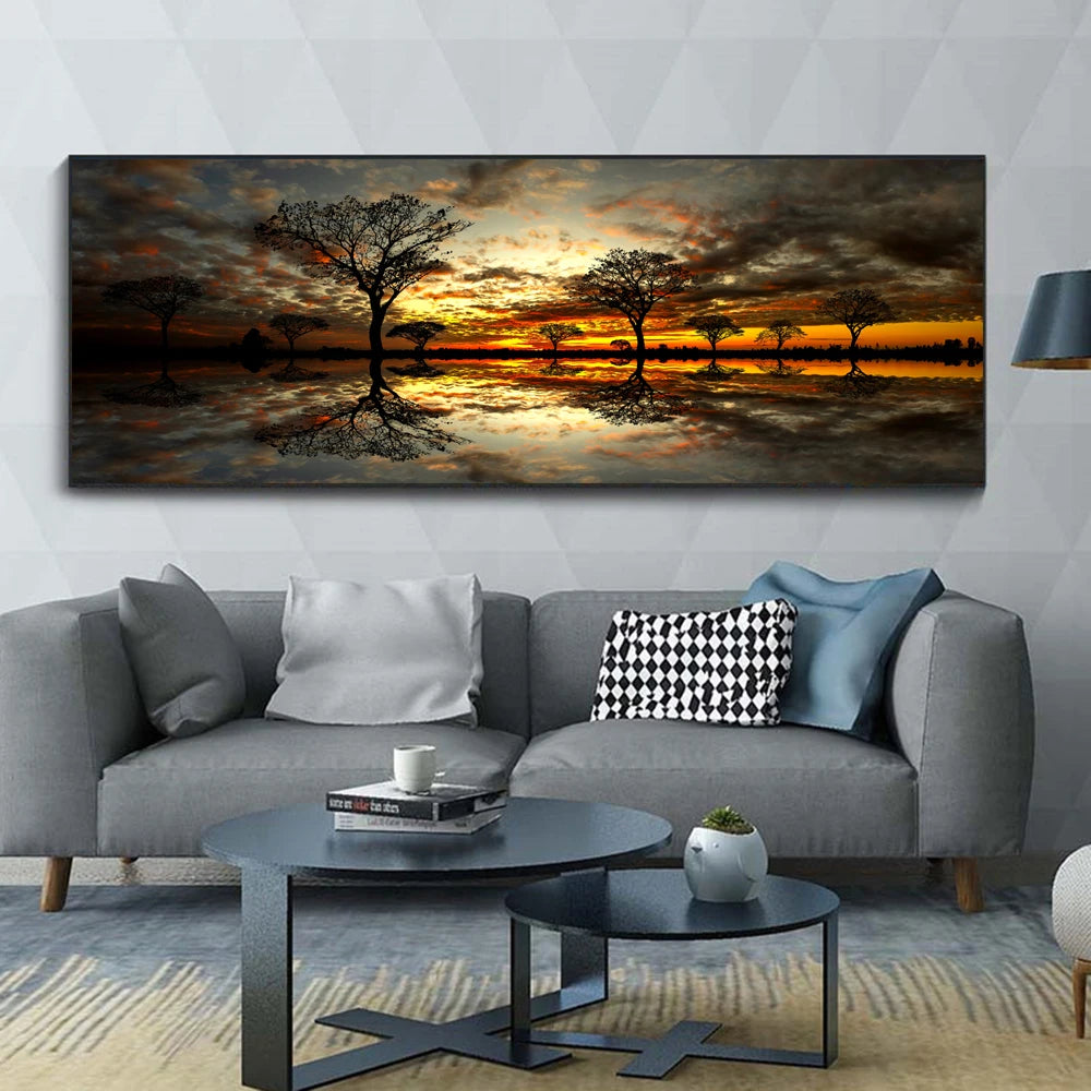 DIY Large Diamond Painting 5D Setting Sun Cross Stitch Wall Art Hanging Painting Full Round Drill Embroidery for Home Decor