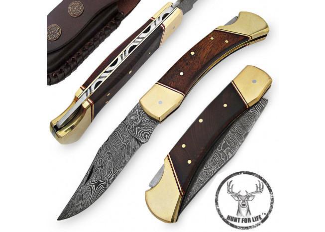 Hunt For Life™ Alpine Zone Damascus Steel Lockback Knife-0