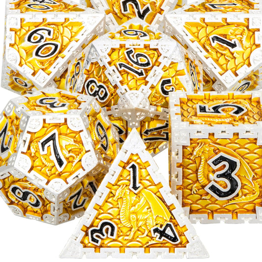 DND 20 Sided Metal RPG Polyhedral Gold Dragon D+D D20 Dice Set For Dungeon and Dragon Pathfinder Tabletop Role Playing Game