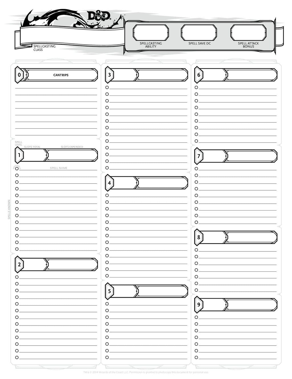 DnD 5e characters sheet free pdf download Wizard of the coast - 