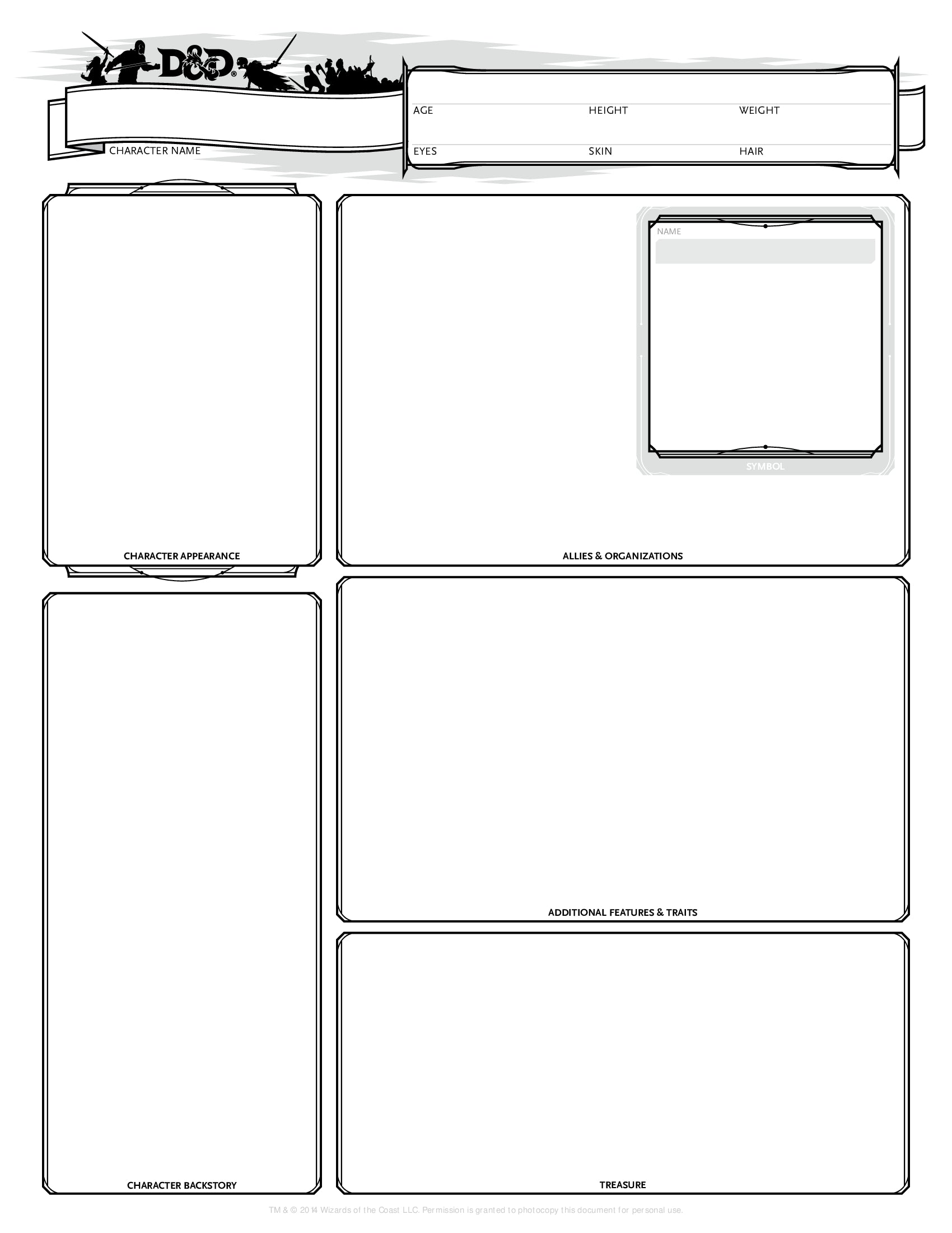 DnD 5e characters sheet free pdf download Wizard of the coast