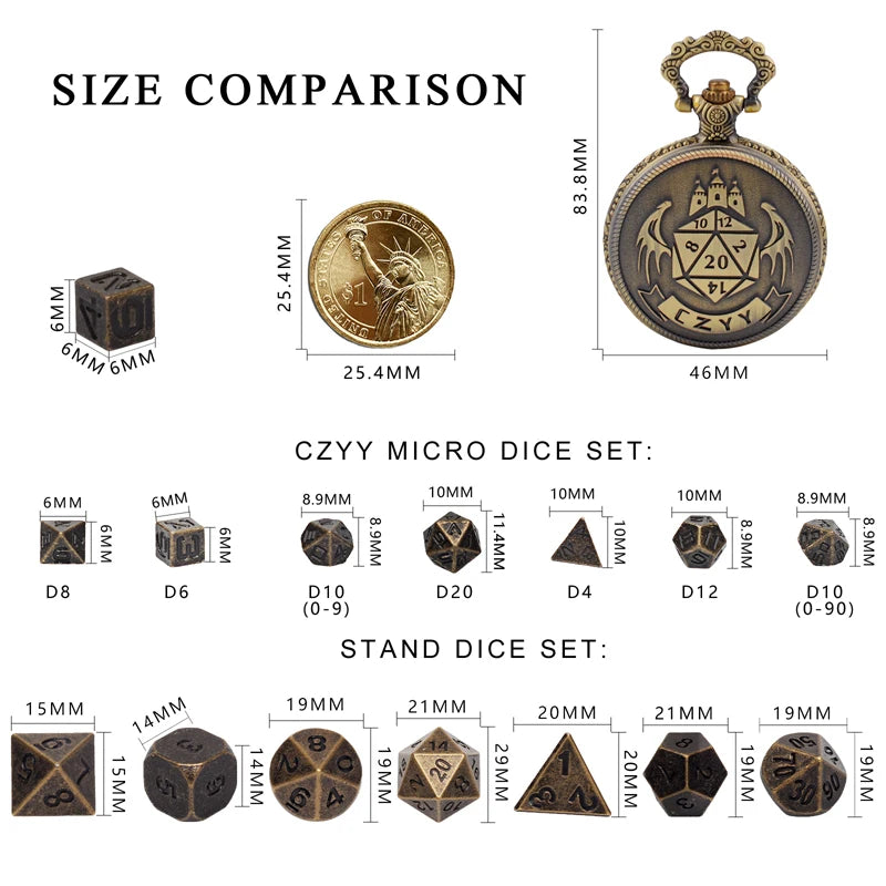 DND 6mm Micro Polyhedral Dice Set with Pocket Watch Shell Case Perfect for Dungeons and Dragons, Tabletop RPG