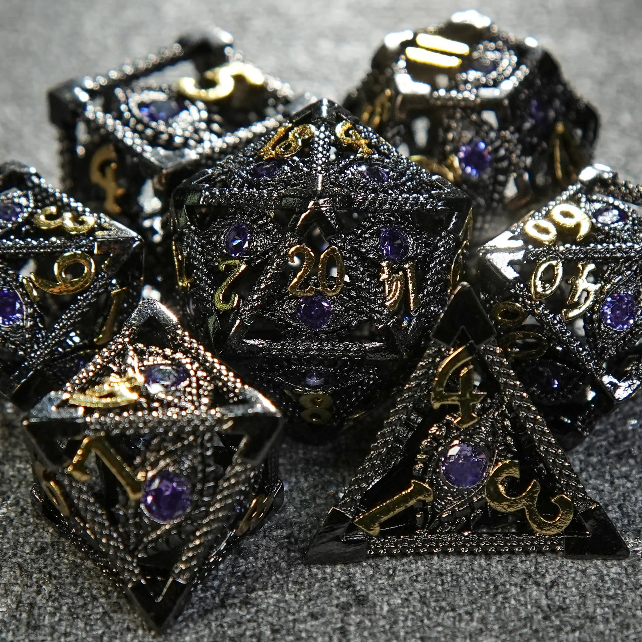 DND Amethyst Dragon's Eye Hollow Metal Dice Set|Eyes of Cthulhu