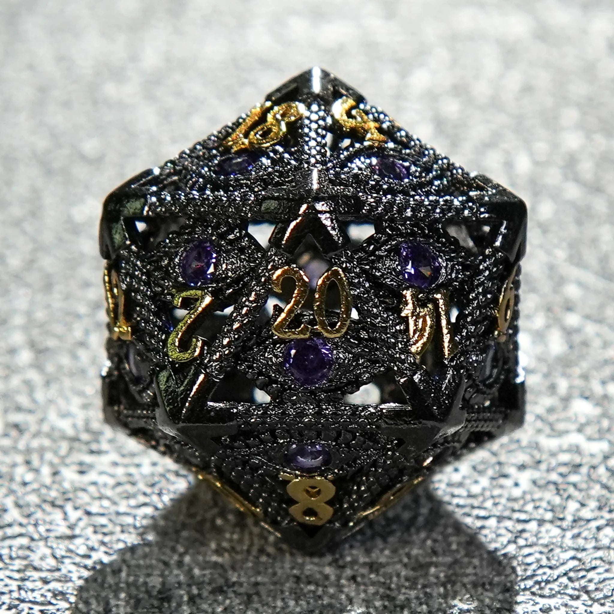 DND Amethyst Dragon's Eye Hollow Metal Dice Set|Eyes of Cthulhu