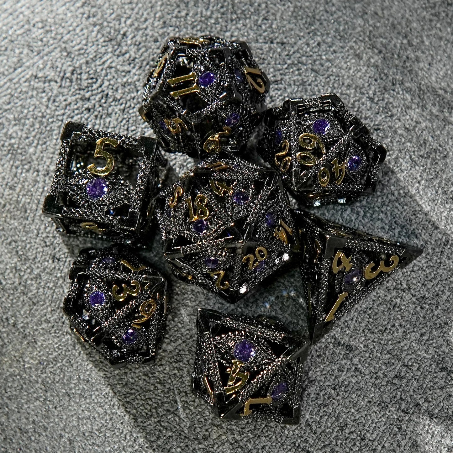 DND Amethyst Dragon's Eye Hollow Metal Dice Set|Eyes of Cthulhu