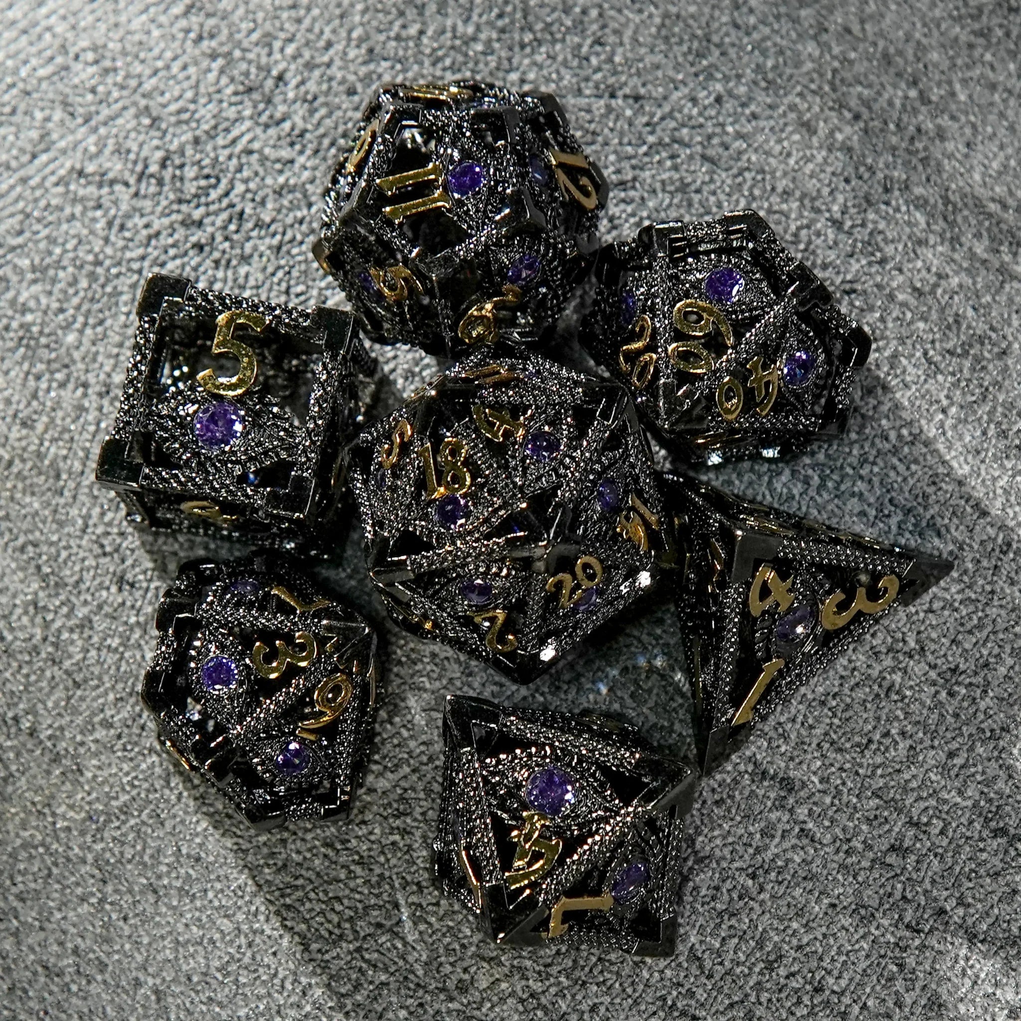 DND Amethyst Dragon's Eye Hollow Metal Dice Set|Eyes of Cthulhu