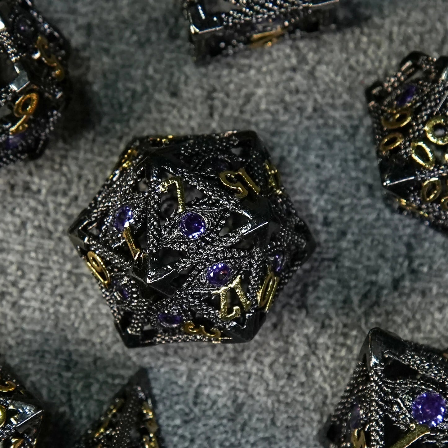 DND Amethyst Dragon's Eye Hollow Metal Dice Set|Eyes of Cthulhu