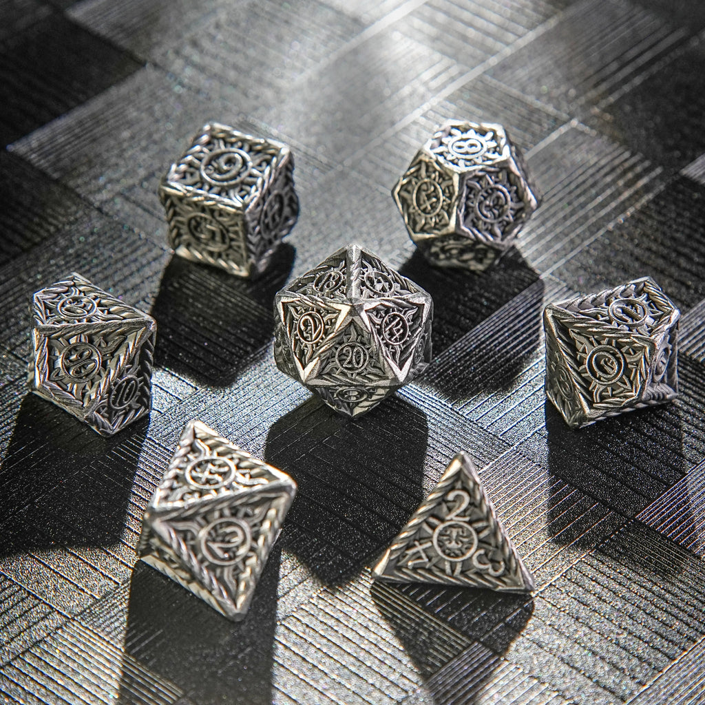 DND Antique Nickel Sun Metal Polyhedron Dice Set