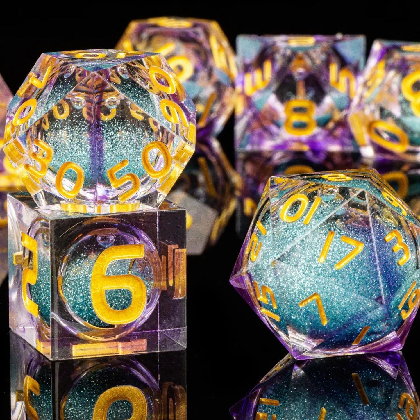 Dnd Blue Resin Dice Set, Handmade Liquid Core Dice, Polyhedral Dice Set for Dungeons and Dragons, Galaxy Dice Set, dice set dnd