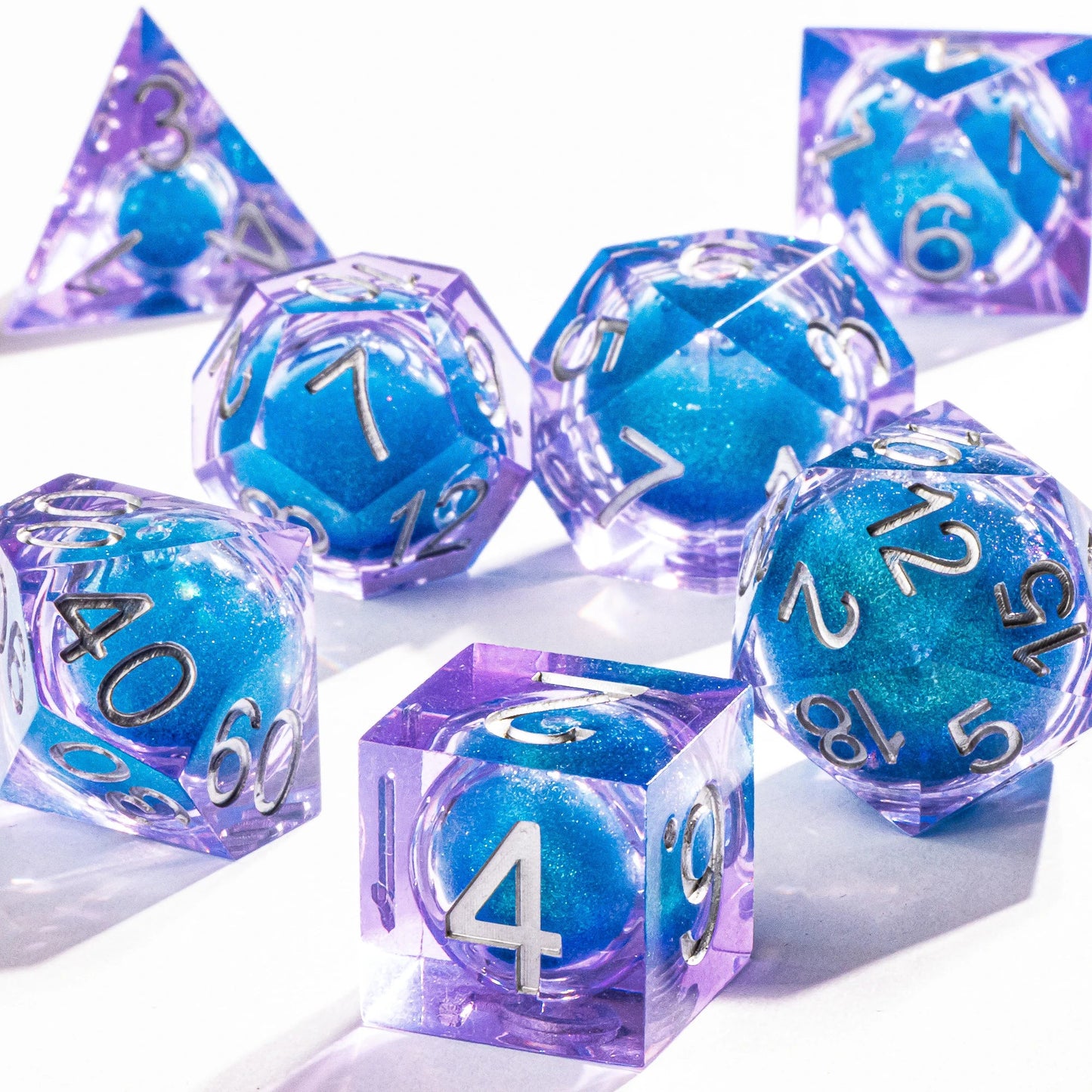 Dnd Blue Resin Dice Set, Handmade Liquid Core Dice, Polyhedral Dice Set for Dungeons and Dragons, Galaxy Dice Set, dice set dnd