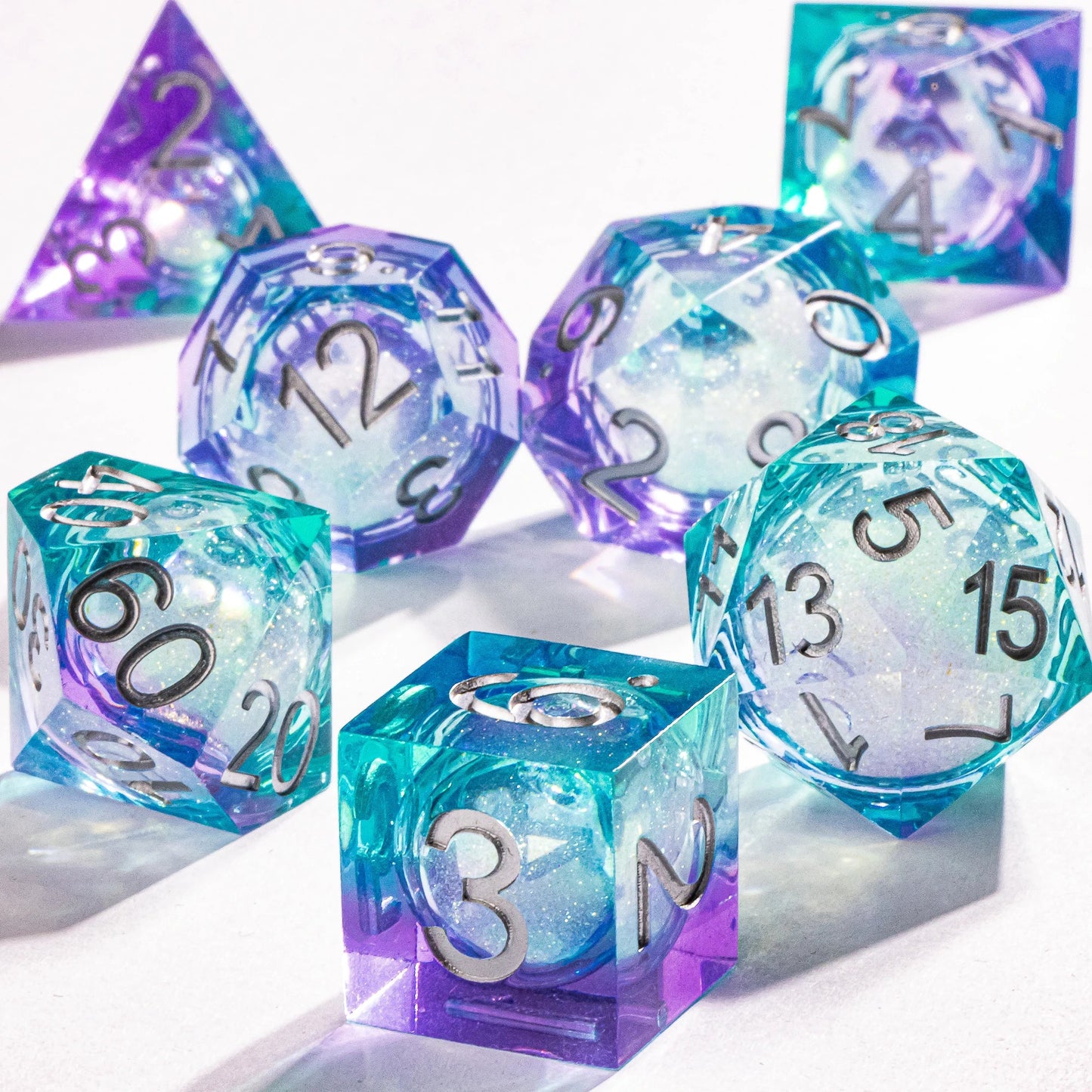 Dnd Blue Resin Dice Set, Handmade Liquid Core Dice, Polyhedral Dice Set for Dungeons and Dragons, Galaxy Dice Set, dice set dnd