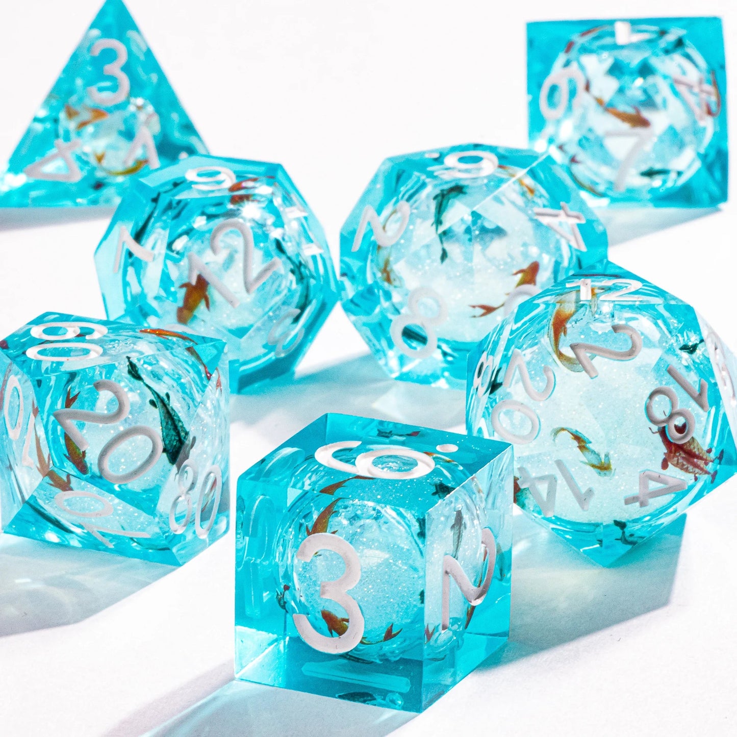 Dnd Blue Resin Dice Set, Handmade Liquid Core Dice, Polyhedral Dice Set for Dungeons and Dragons, Galaxy Dice Set, dice set dnd