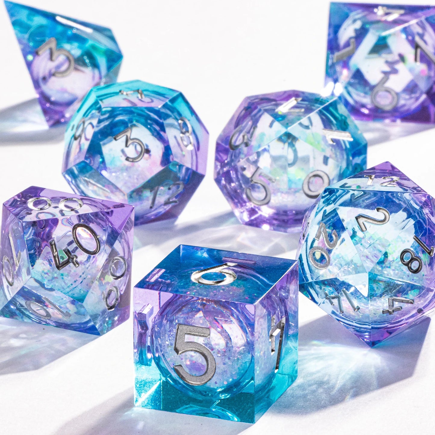 Dnd Blue Resin Dice Set, Handmade Liquid Core Dice, Polyhedral Dice Set for Dungeons and Dragons, Galaxy Dice Set, dice set dnd