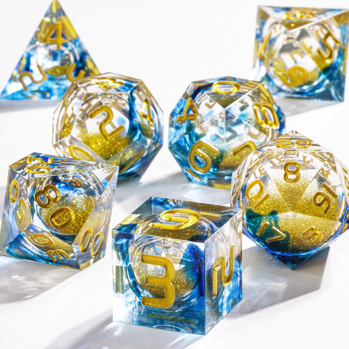 Dnd Blue Resin Dice Set, Handmade Liquid Core Dice, Polyhedral Dice Set for Dungeons and Dragons, Galaxy Dice Set, dice set dnd