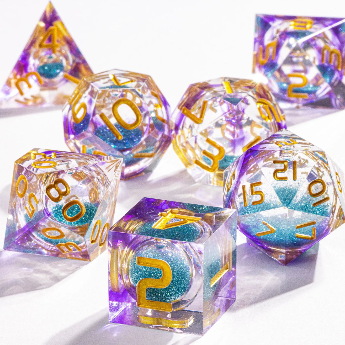 Dnd Blue Resin Dice Set, Handmade Liquid Core Dice, Polyhedral Dice Set for Dungeons and Dragons, Galaxy Dice Set, dice set dnd