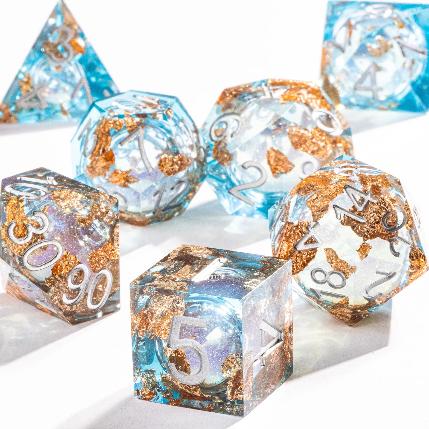 Dnd Blue Resin Dice Set, Handmade Liquid Core Dice, Polyhedral Dice Set for Dungeons and Dragons, Galaxy Dice Set, dice set dnd