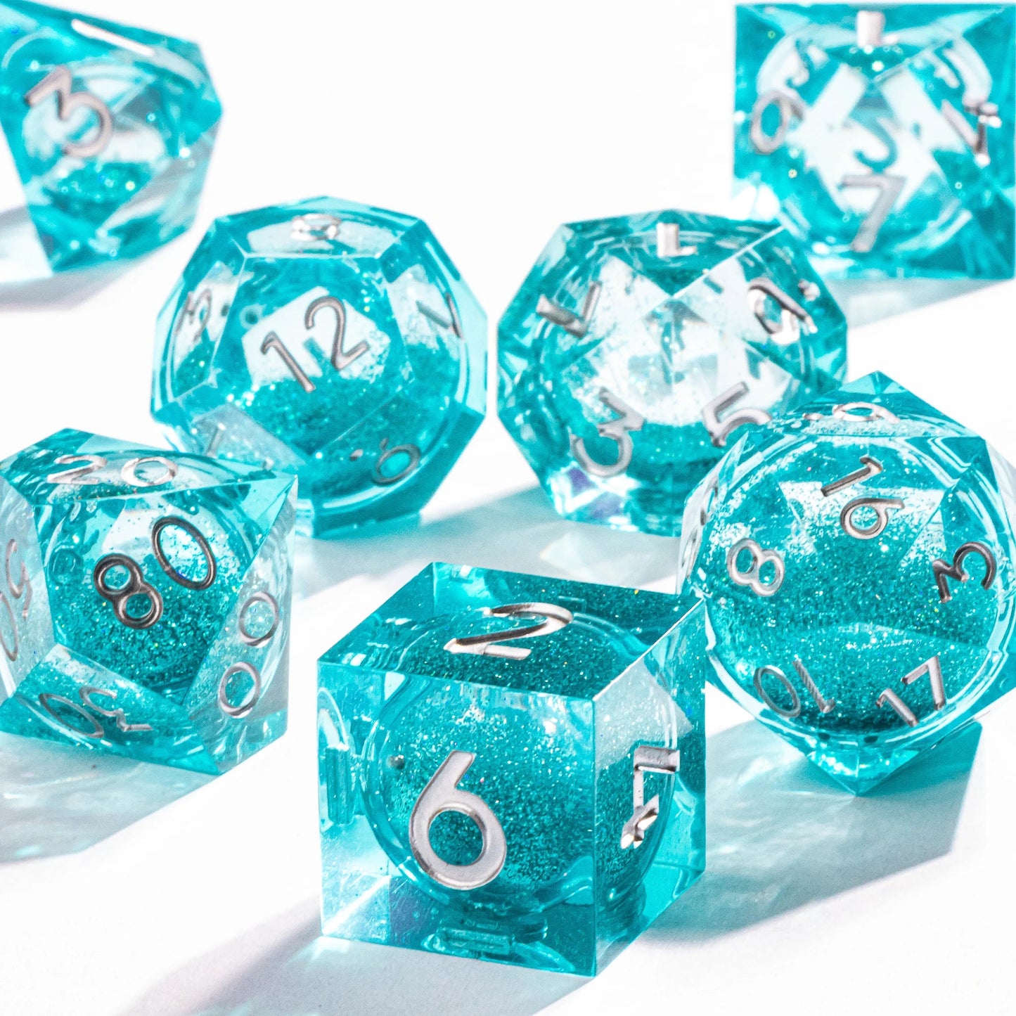 Dnd Blue Resin Dice Set, Handmade Liquid Core Dice, Polyhedral Dice Set for Dungeons and Dragons, Galaxy Dice Set, dice set dnd