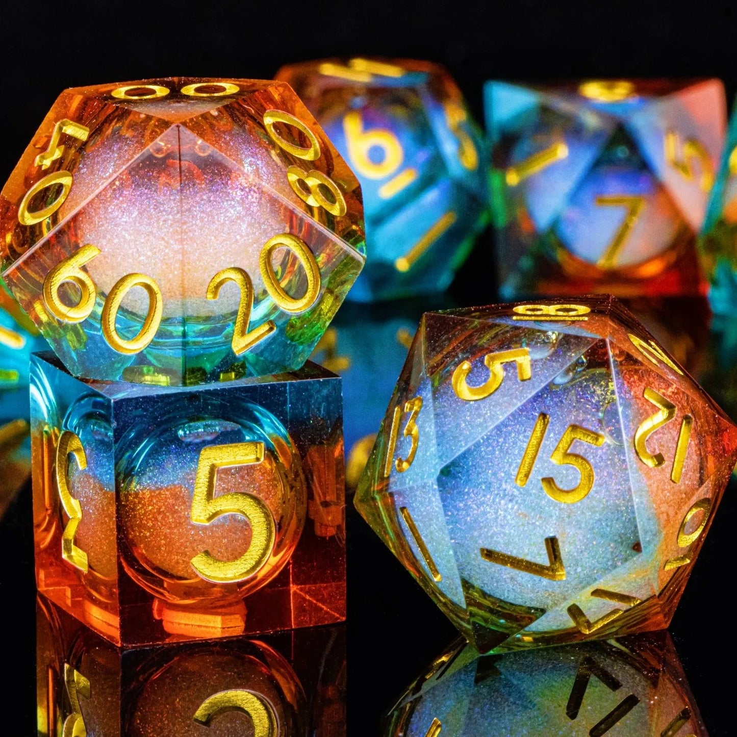 Dnd Blue Resin Dice Set, Handmade Liquid Core Dice, Polyhedral Dice Set for Dungeons and Dragons, Galaxy Dice Set, dice set dnd