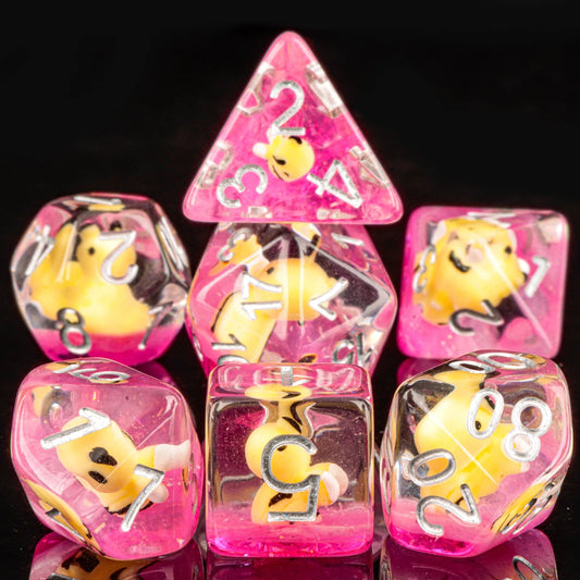 DnD Bumble Bee Resin Dice, Animal Inclusion Dice for D&D, RPG Game Dice for Dungeons and Dragons, Polyhedral Dice Set