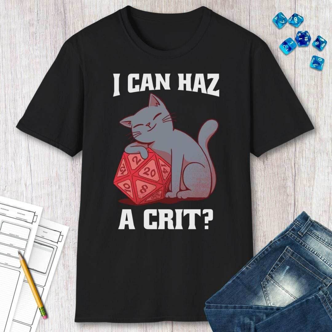 DnD Cat Shirt - I can haz a crit? - Black / S