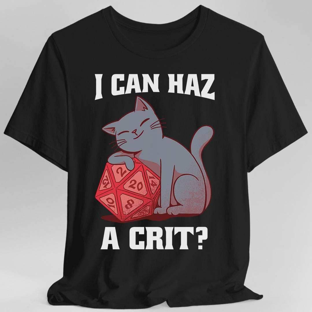 DnD Cat Shirt - I can haz a crit? - Black / S