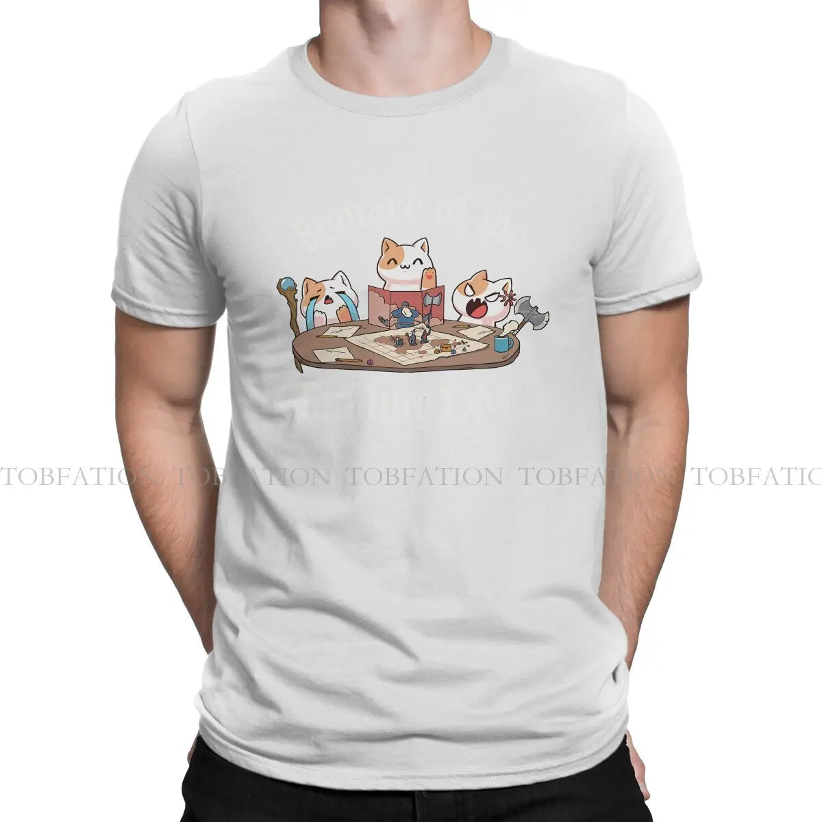 DND CATS PLAYING Tshirt Graphic Men Tops Vintage Punk Summer Streetwear 100% Cotton T Shirt