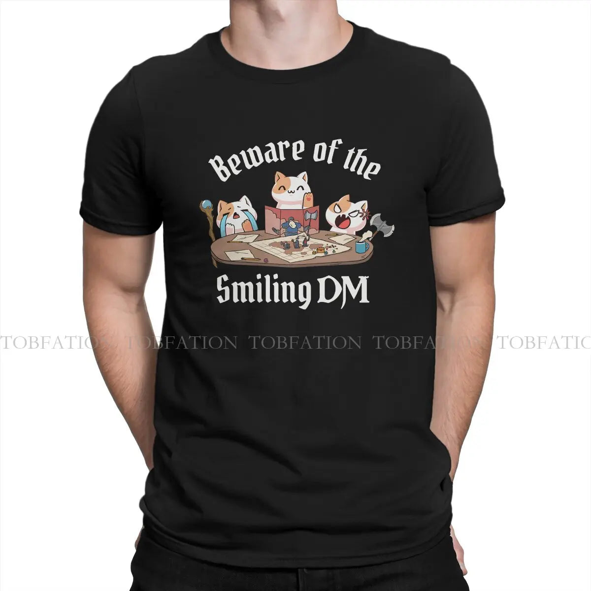 DND CATS PLAYING Tshirt Graphic Men Tops Vintage Punk Summer Streetwear 100% Cotton T Shirt