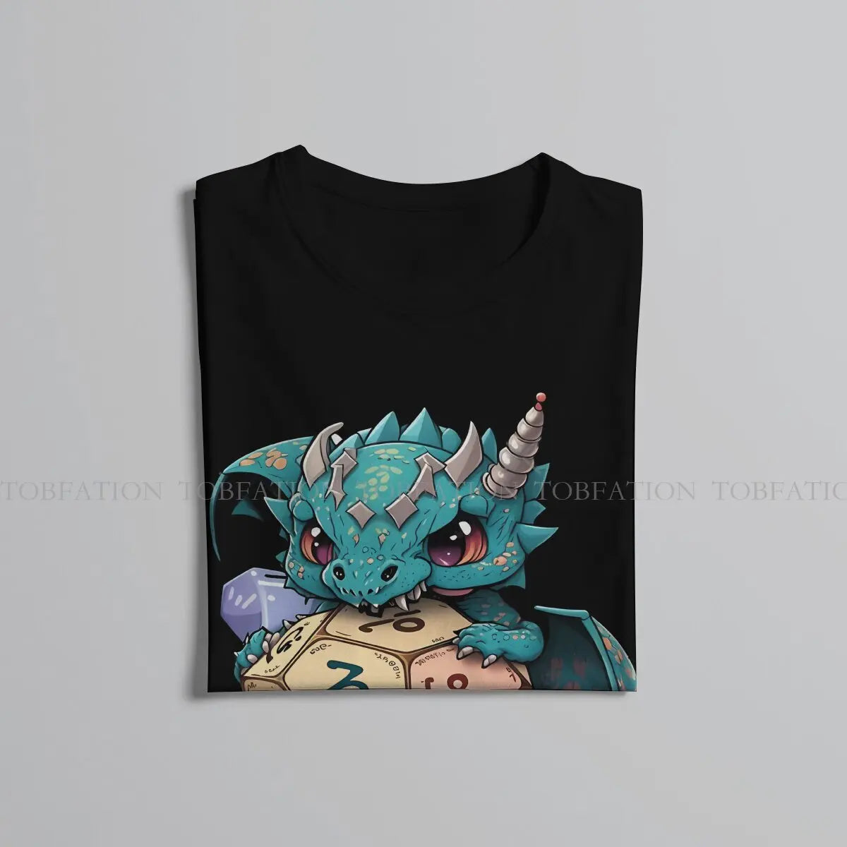 DND Cute Angry Dice Dragon Tshirt Graphic Men Tops Vintage Fashion Summer Clothing 100% Cotton T Shirt