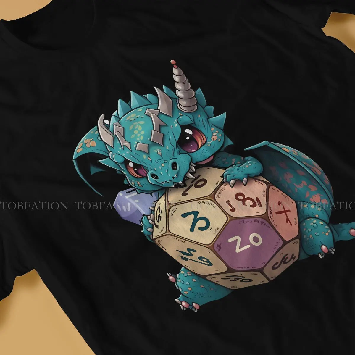 DND Cute Angry Dice Dragon Tshirt Graphic Men Tops Vintage Fashion Summer Clothing 100% Cotton T Shirt