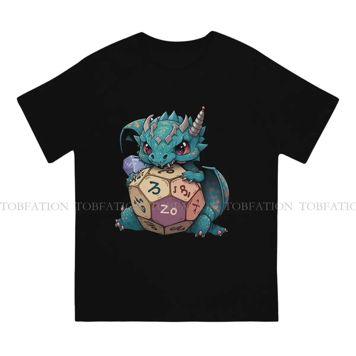 DND Cute Angry Dice Dragon Tshirt Graphic Men Tops Vintage Fashion Summer Clothing 100% Cotton T Shirt