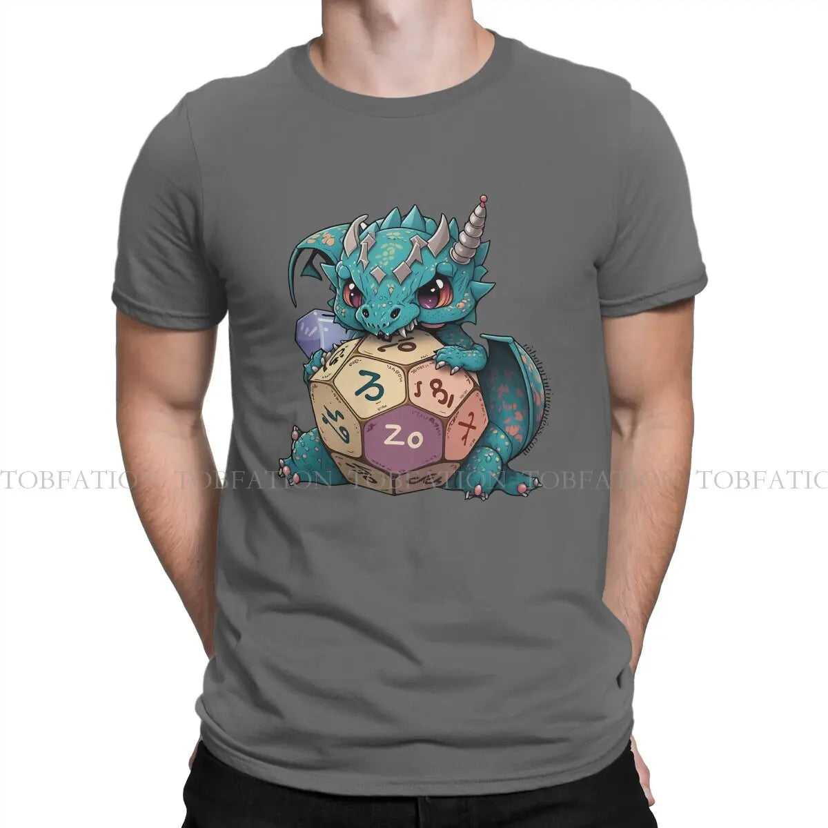 DND Cute Angry Dice Dragon Tshirt Graphic Men Tops Vintage Fashion Summer Clothing 100% Cotton T Shirt