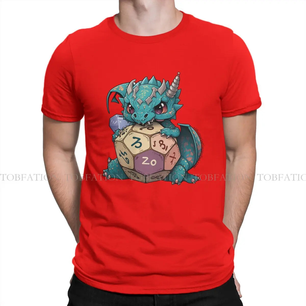 DND Cute Angry Dice Dragon Tshirt Graphic Men Tops Vintage Fashion Summer Clothing 100% Cotton T Shirt