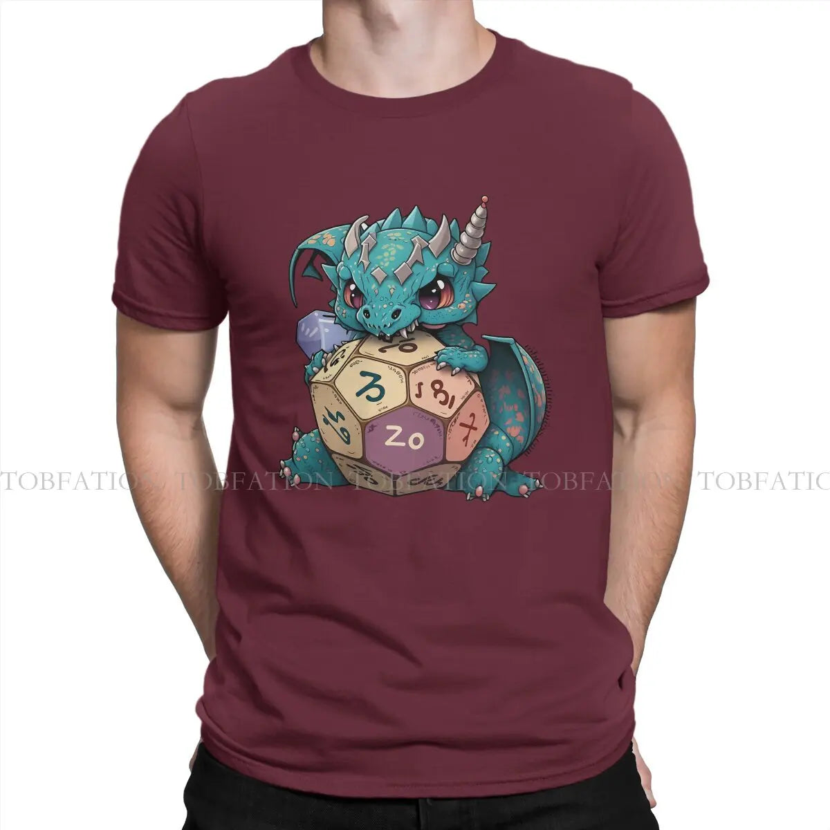 DND Cute Angry Dice Dragon Tshirt Graphic Men Tops Vintage Fashion Summer Clothing 100% Cotton T Shirt