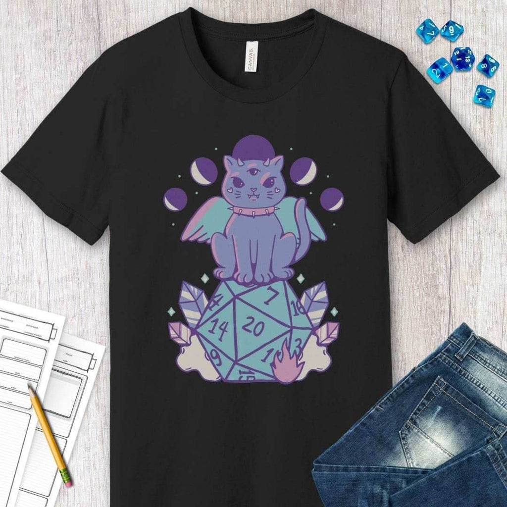 DnD Cute Cat D20 T-shirt - Navy / S