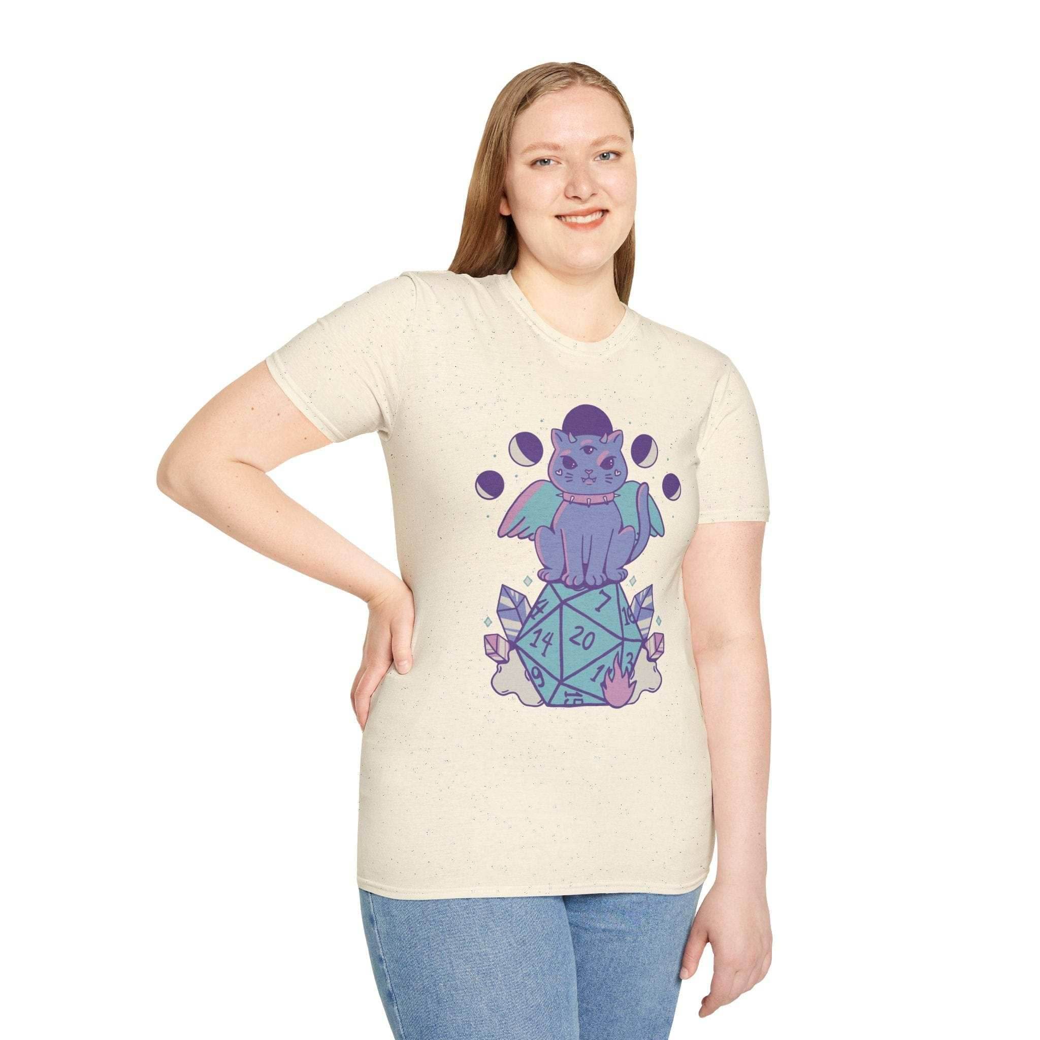 DnD Cute Cat D20 T-shirt - Navy / S