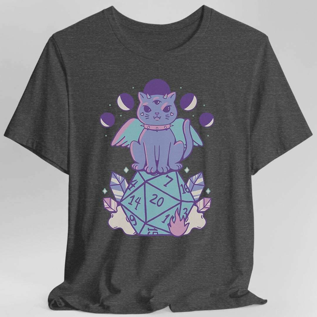 DnD Cute Cat D20 T-shirt - Dark Heather / S
