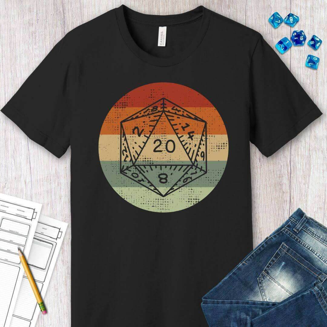 DnD D20 Shirt | Retro Sunset - Black / S