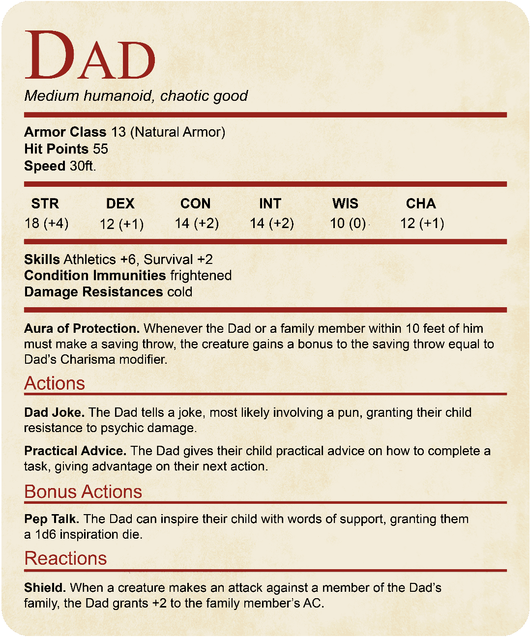 DnD Dad Shirt With Stat Block - Sport Grey / XS